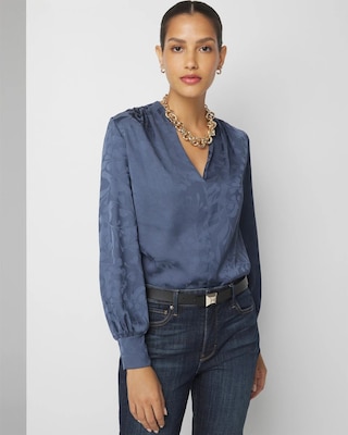 Pretty Blue Blouse which can be dressed up or dressed down with many clothing options only at WHBM fashion streetwear